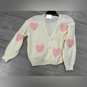 Luna Ivy Cream Cardigan with Pink Heart Accents